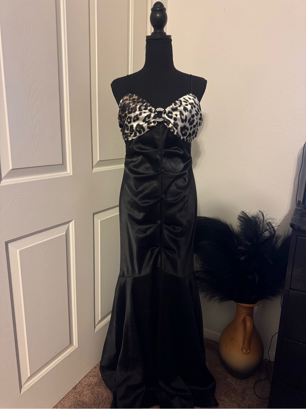 Black  Evening Gown with Leopard Bust
